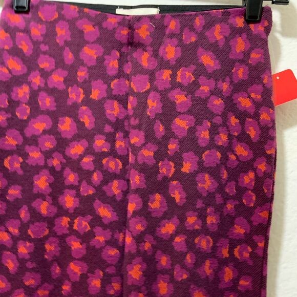 Anthropologie Knit Flare Pants Plum Leopard Print XXS - Picture 8 of 11